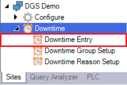 Selecting Downtime Entry from Tree