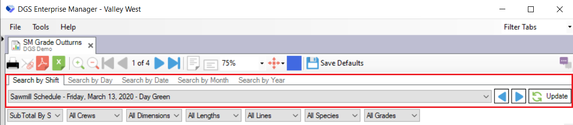 Report Shift Selector