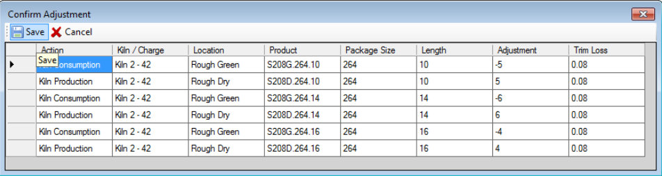 Kiln Tab Adjustment Confirmation