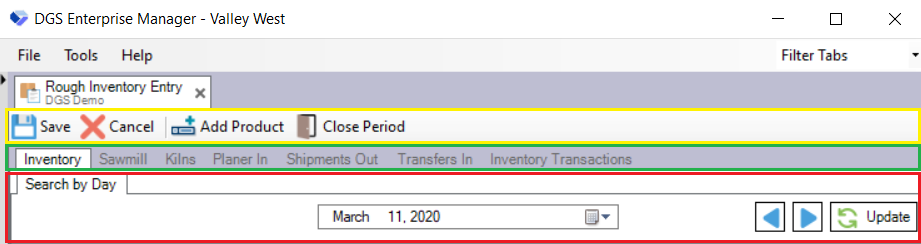 Rough Inventory Tool Bar